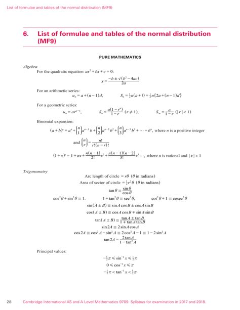 A Level Mathematics Formula Sheet