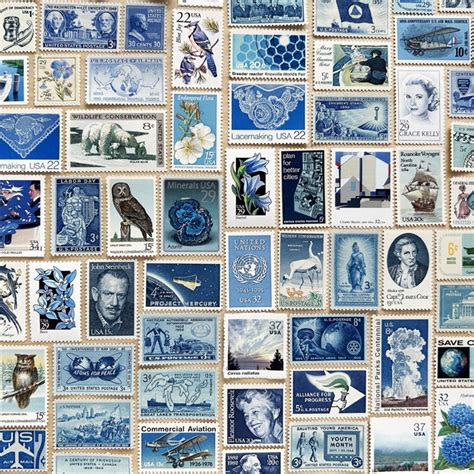 92 cents . Blue Vintage Postage Stamp Variety Pack . Set of 5 Postage ...