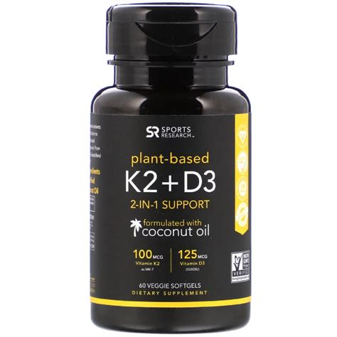 Sports Research Vitamin K2 D3 With Organic Coconut Oil 60 Veggie