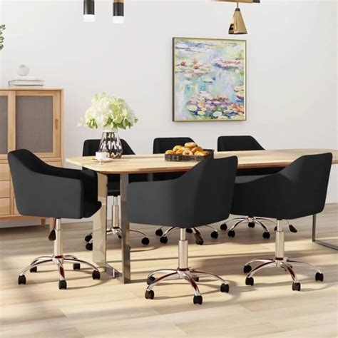 AKOZON Chaises pivotantes de salle à manger 6 pcs Noir Tissu