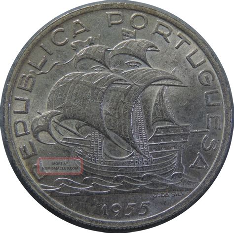 Portugal 10 Escudos 1955 Km 586 Unc Silver Coin G8