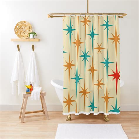 Mid Century Modern Star Pattern Shower Curtain For Sale By