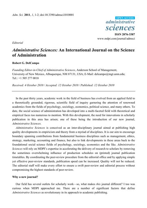 Pdf Administrative Sciences An International Journal On The Science Of Administration