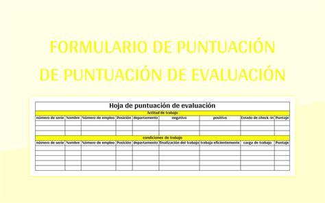 Plantilla De Formato Excel Formulario De Puntuaci N De Puntuaci N De