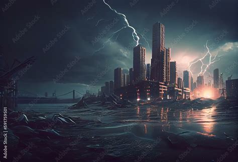 Stormy Post Apocalypse City End Of The World City Destruction Water