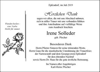 Traueranzeigen von Irene Solleder Schwarzwälder Bote Trauer