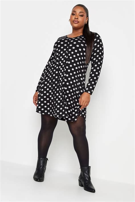 Yours Plus Size Black Polka Dot Print Swing Mini Dress Yours Clothing