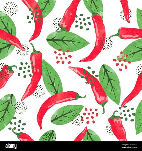 Seamless Vegetable Pattern With Watercolor Red Hot Chili Pepper Stock Vector Image Art Alamy