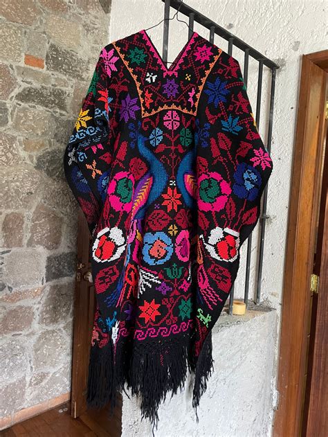 Chal Poncho Mexican Hand Embroidered Etsy