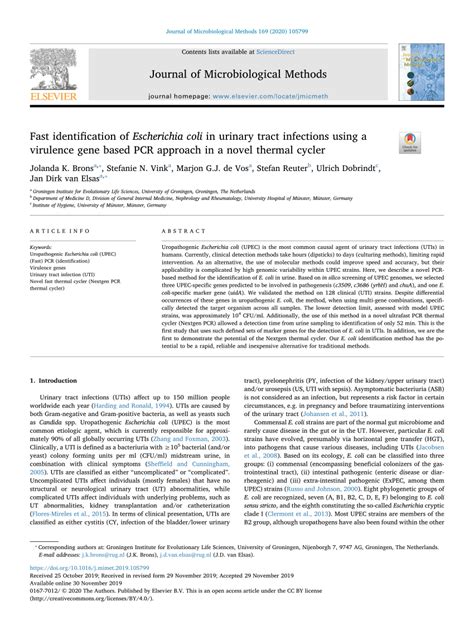 PDF Fast Identification Of Escherichia Coli In Urinary Tract