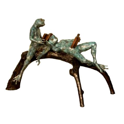 Bronze Frogs Reading On Branch Sculpture Metropolitan Galleries Inc