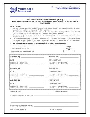 Fillable Online Assessment Management Annexure A Monitor Instrument