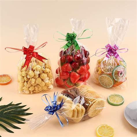 80 pcs Sachet Bonbon Transparents avec 80 nœuds de couleurs mélangées