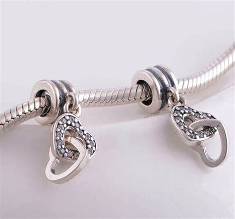 Original 925 Sterling Silver Dangle Double Heart Charms Fits Pandora