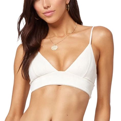 L Space Pointelle Rib Winnie Bikini Top S Cream Gem