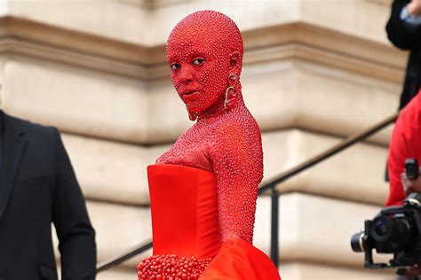 Doja Cat Covers Herself In Red Swarovski Crystals For Fashion Week