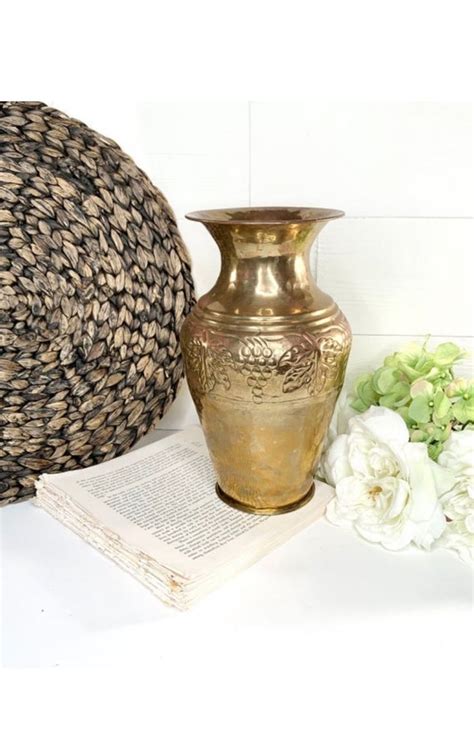 Brass Vase Brass Home Decor Vintage Brass Home And Living Etsy Brass Vase Vintage Farmhouse