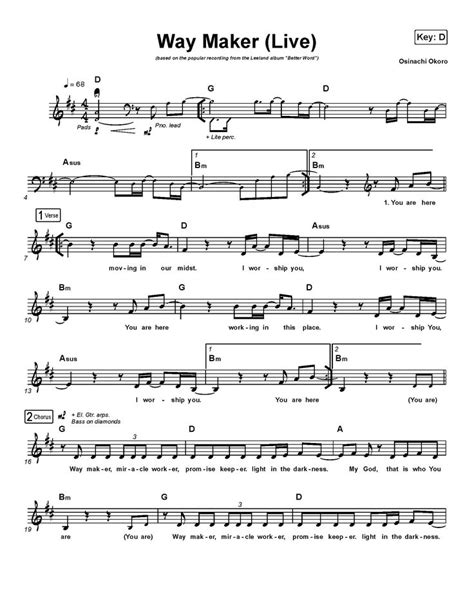 Leeland Way Maker Sheet Music For Piano Guitar And Voice Christian