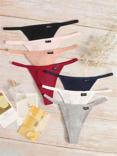 7pack Plain Rib Thong Panty Set Panty Design Panties Lace Panties