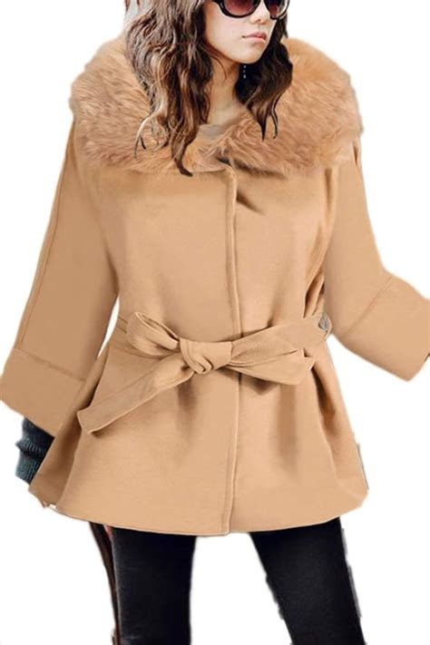 Manteau Femme Hiver Manches Longues Col De Fourrure Warm Épaissir Coat