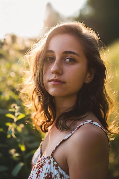 Premium Photo | Portrait of a beautiful young girl in a field at sunset