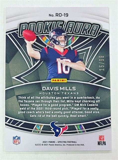 Panini Spectra Davis Mills Rookie Aura Rc Houston Texans Ro