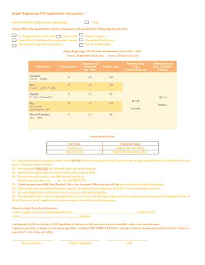 Fillable Online Bright Beginnings CDC Application Instructions Fax