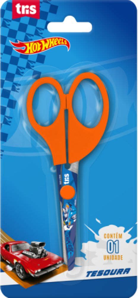 Tesoura Escolar Tris Hot Wheels Mega Impress Papelaria Copos Personalizados Gr Fica