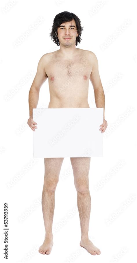 Isolated Caucasian Adult Nude Man Holding Sign Stock Photo Adobe Stock