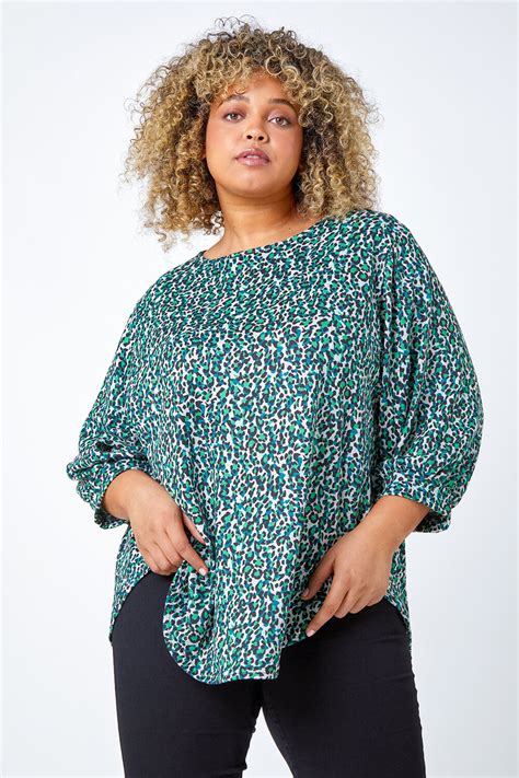 Green Curve Animal Print Stretch Top Roman Uk