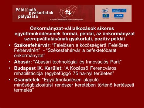 Önkormányzati Legjobb Gyakorlatok Példát átadó gyakorlatok programja