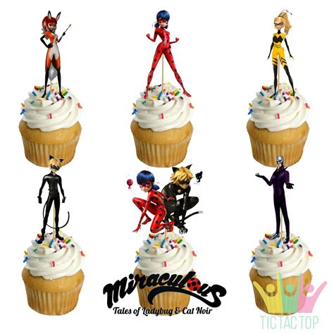 X Miraculous Ladybug Cupcake Topper Party Supplies Lolly Loot Bag