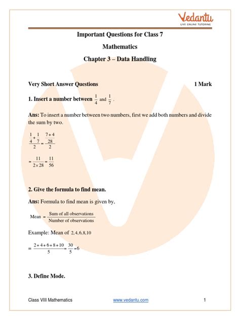 Important Questions of Class 7 Maths Chapter 3 Data Handling | Download ...