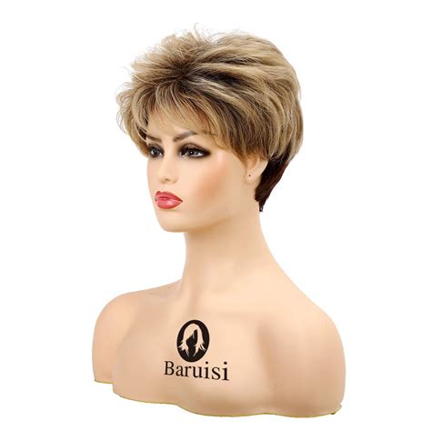 Baruisi Short Pixie Cut Wigs For Women Blonde Synthetic Layered Hair