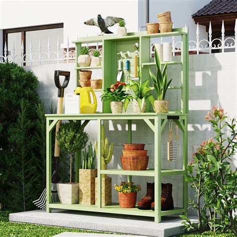 Churanty Outdoor Potting Bench Garden Potting Table Wood Workstation