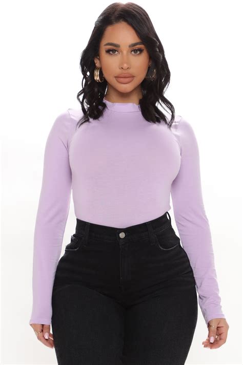 Melanie Mock Neck Bodysuit Lavender Fashion Nova Basic Tops