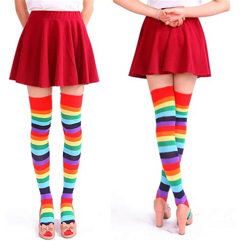 Hde Womens Extra Long Striped Socks Over Knee High Opaque Stockings