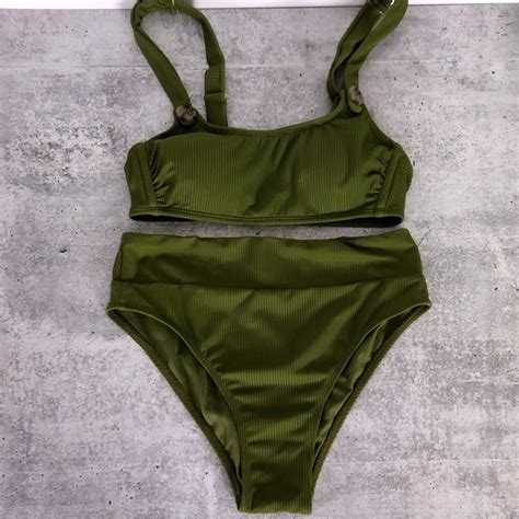 Xhilaration Swim Piece Set Bikini Ribbed Green Top High Rise Swim