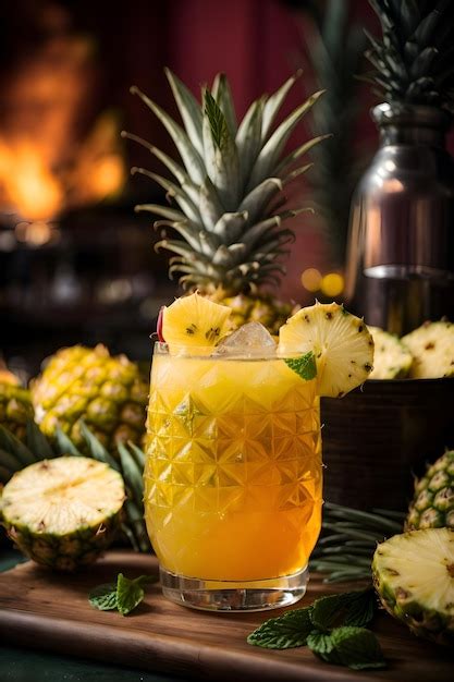 Premium Photo Tropical Feel Pineapple Mocktail With Raspberry And