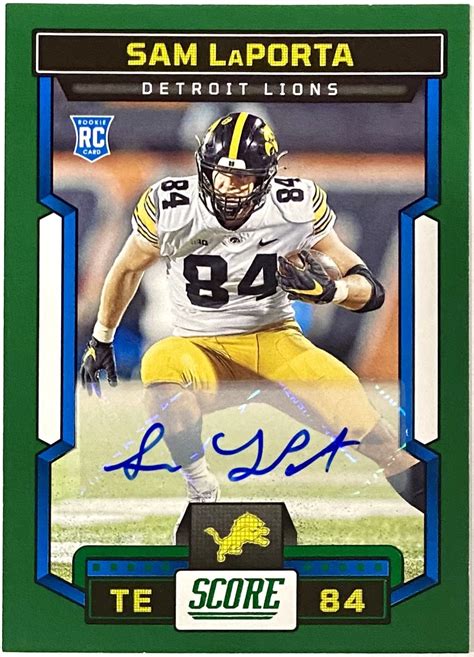 Sam LaPorta Autographed 2023 Panini Score Football Detroit Lions Green