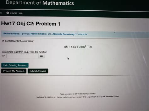 Solved Department Of Mathematics S Course Help Hw Obj C Chegg