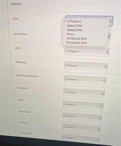 Solved Matching Kuru Choose Naked Rna Naked Dna Prion Chegg