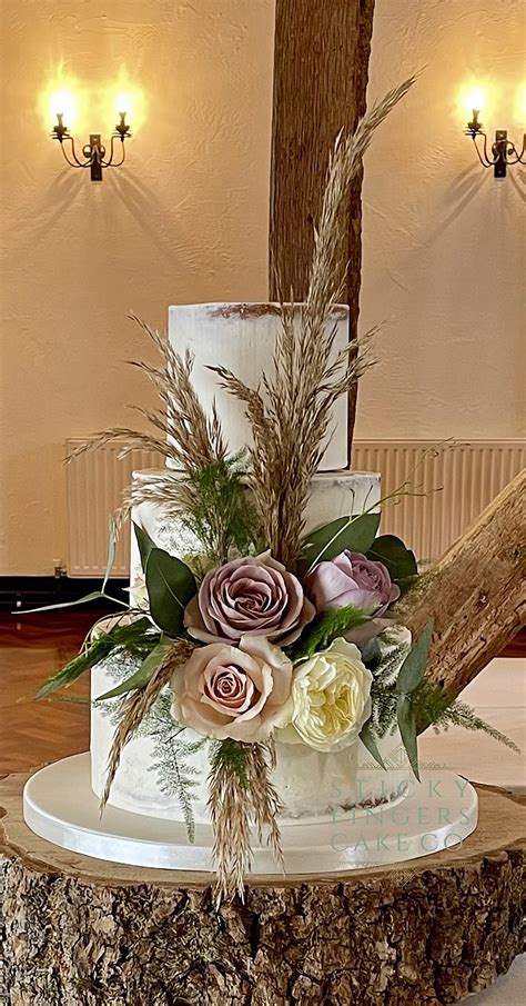 3 Tier Semi Naked Wedding Cake Crondon Park July 2021 Sticky Fingers Cake Co
