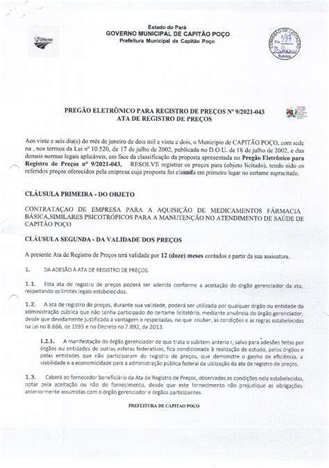 ATA DE REGISTRO DE PREÇOS ASSINADO Prefeitura Municipal de Rondon