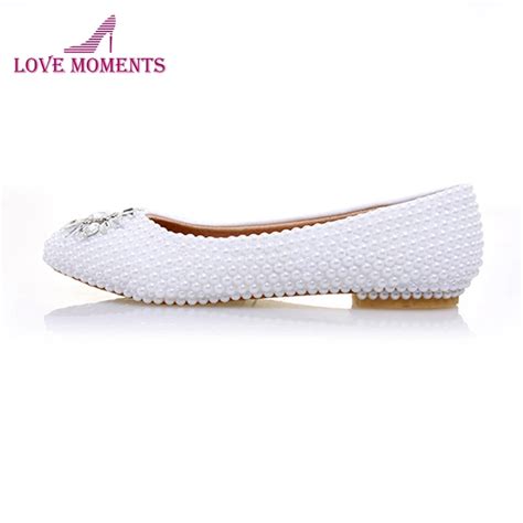 White Pearl Flat Heels Party Dancing Shoes No Heel Mother Of The Bride