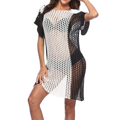 Women S Swimsuit Beach Wear Wrap Women Beach Wear Bikini Cover Ups Colorblock See Through Hollow