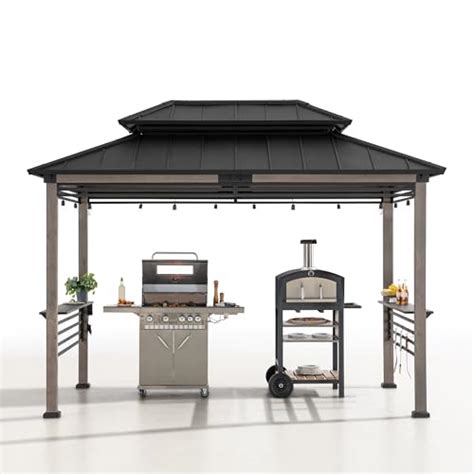 Sunjoy Wooden Grill Gazebo With Ac Power Port X Ft Steel Hardtop