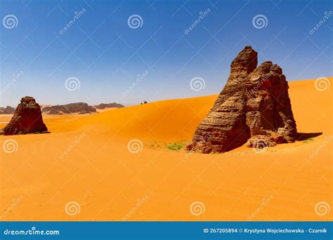 Sand Dunes And Rock Towers Of Tin Merzouga Tadrart Mountains Tassili