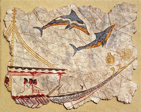 Fresco From Akrotiri Depicting The Prow Of A Minoan Ship Surrounded By