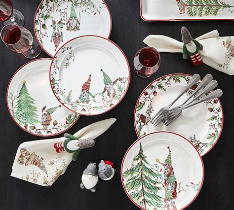 Forest Gnome Yuletide Stoneware Salad Plates Set Of Pottery Barn